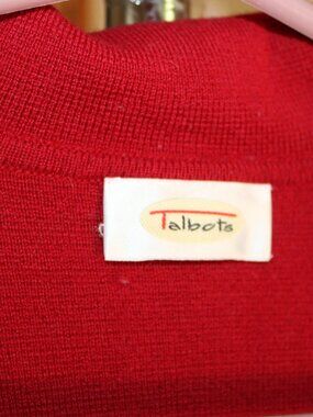 Talbots Women Wool Sweater SZ XL- (44-16) dark red Thick Gold Buttons Slits